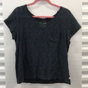 Hollister navy short sleeve with floral lace front